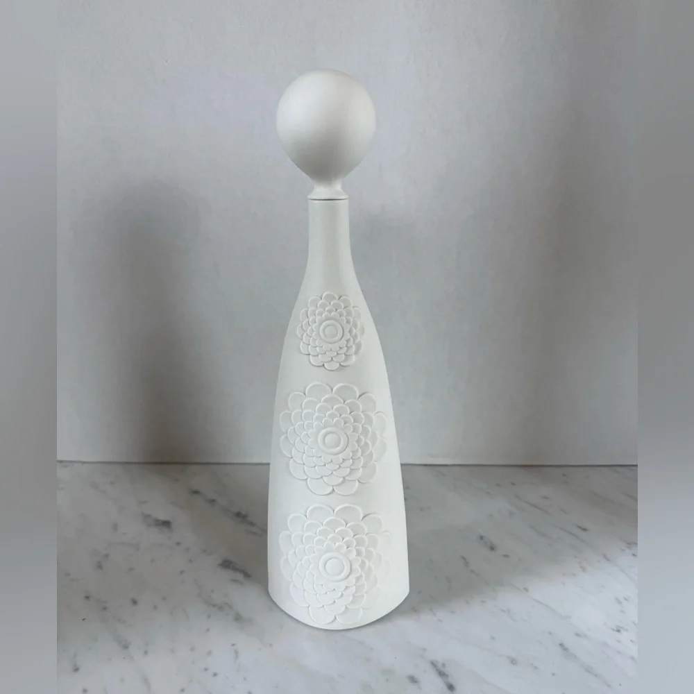 Jonathan Adler Charade Floral Decanter with Topper White Matte Porcelain
